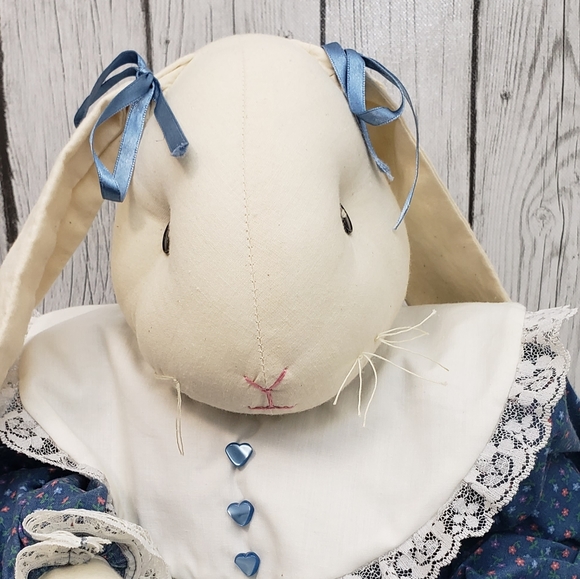Large Sitting Vintage Handmade Plush Cloth Floppy Ears Bunny Girl Doll - Picture 9 of 14
